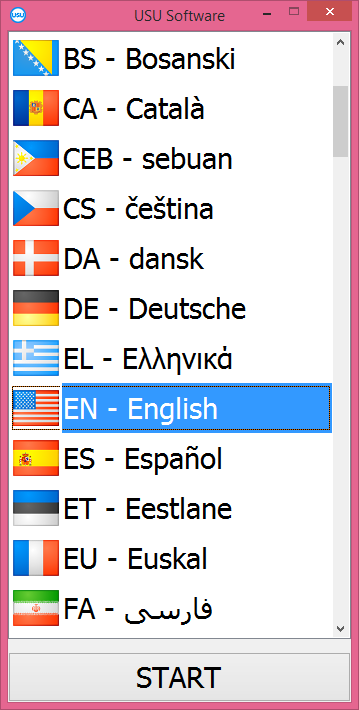 Selecting a language when entering the program