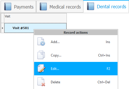 Editar o rexistro dental dun paciente
