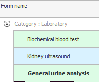 Form der allgemeinen Urinanalyse in der Liste der Vorlagen