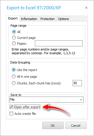 Export to Excel Dialog