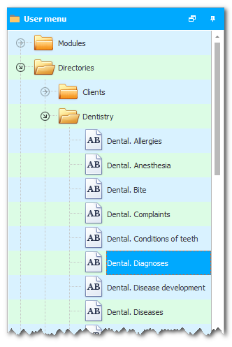 Cardápio. diagnósticos dentários