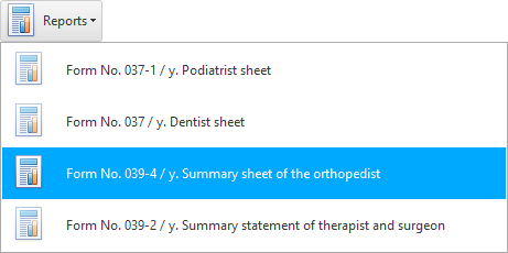 Zadza fomu 039-4/y. Consolidated statement of the orthopedist