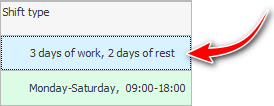 Shift: 3 days of work, 2 days of rest