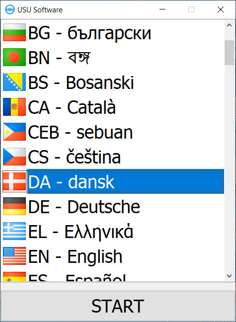 Når du starter programmet, kan du vælge sprog.
