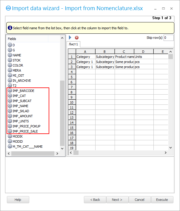 Import dialog. Langkah 1