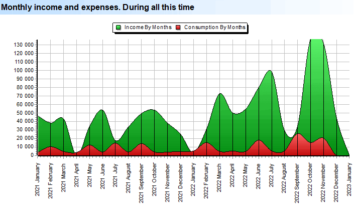 Maandelikse inkomste en uitgawes. Diagram