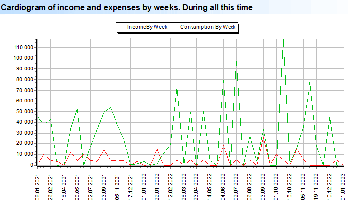 Kardiogram van inkomste en uitgawes. Diagram