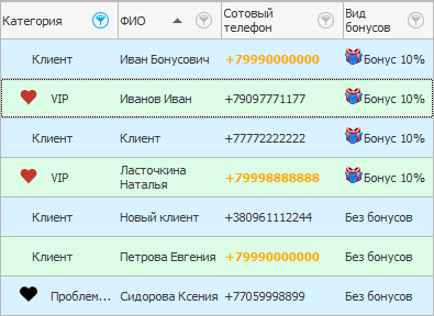 Выделение клиентов с номерами телефонов определенного сотового оператора