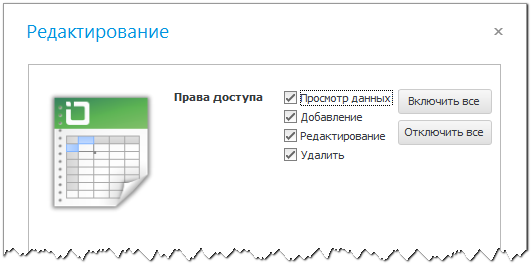 Изменение прав доступа к таблице