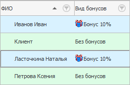 Назначить вид бонусов клиентам