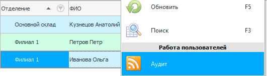 Меню. Аудит для строки