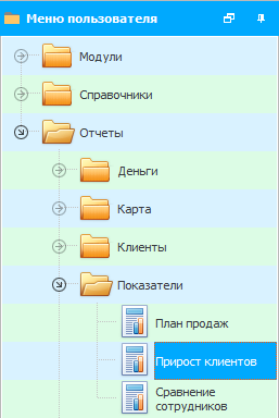 Меню. Прирост клиентов