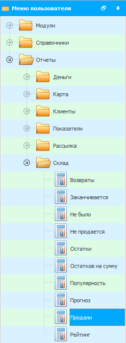 Меню. Анализ проданного товара